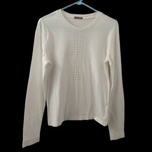 Vintage Y2K J. Crew White Silver Design Long-Sleeve T-Shirt - Women's Medium